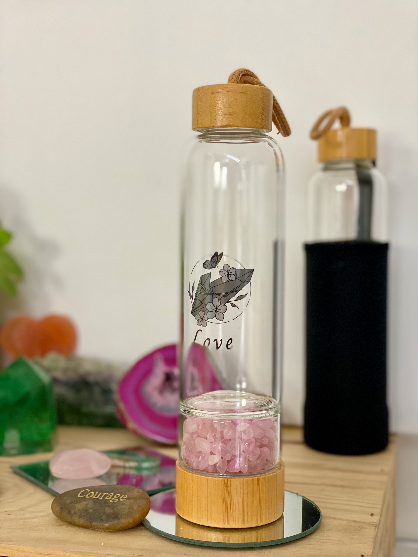 ROSE QUARTZ ~ LOVE Crystal Elixir Water Bottles
