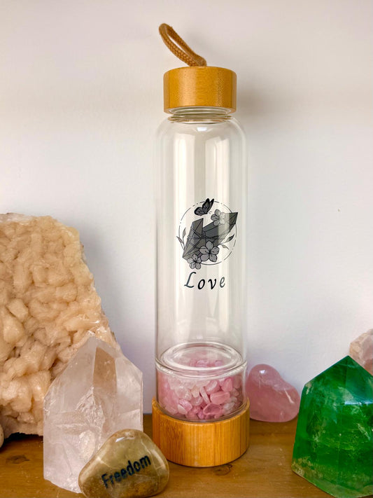 ROSE QUARTZ ~ LOVE Crystal Elixir Water Bottles