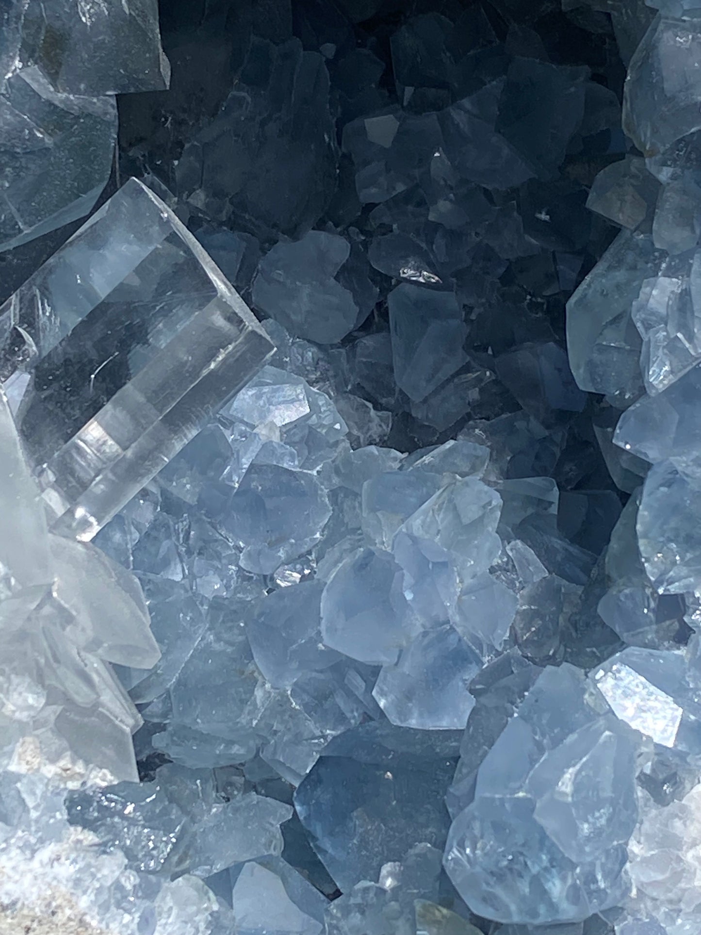 Celestite Geode with Calcite Tooth